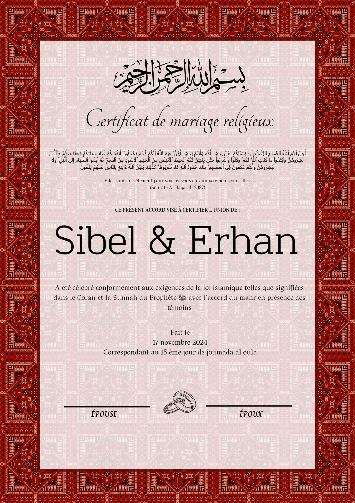 Ego - Certificat de Mariage Religieux - Nisaa & Co