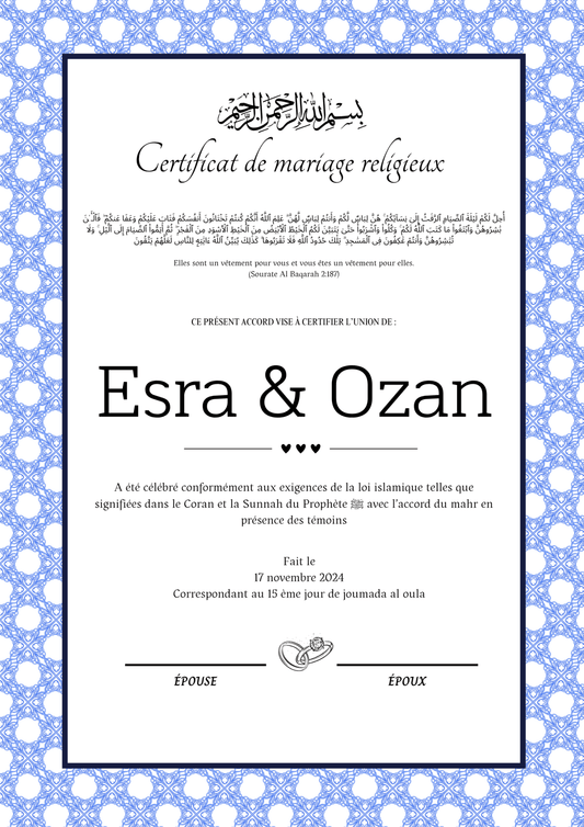 Ask Mantik Intikam - Certificat de Mariage Religieux - Nisaa & Co