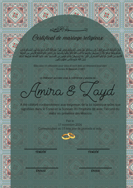 Ciara - Certificat de Mariage Religieux - Nisaa & Co