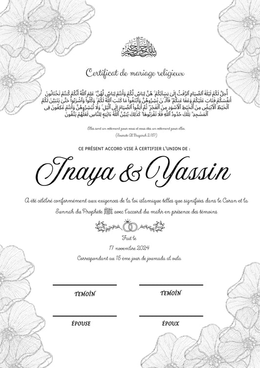 Dania - Certificat de Mariage Religieux - Nisaa & Co