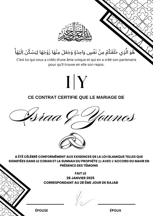 Destiné - Certificat de Mariage Religieux - Nisaa & Co