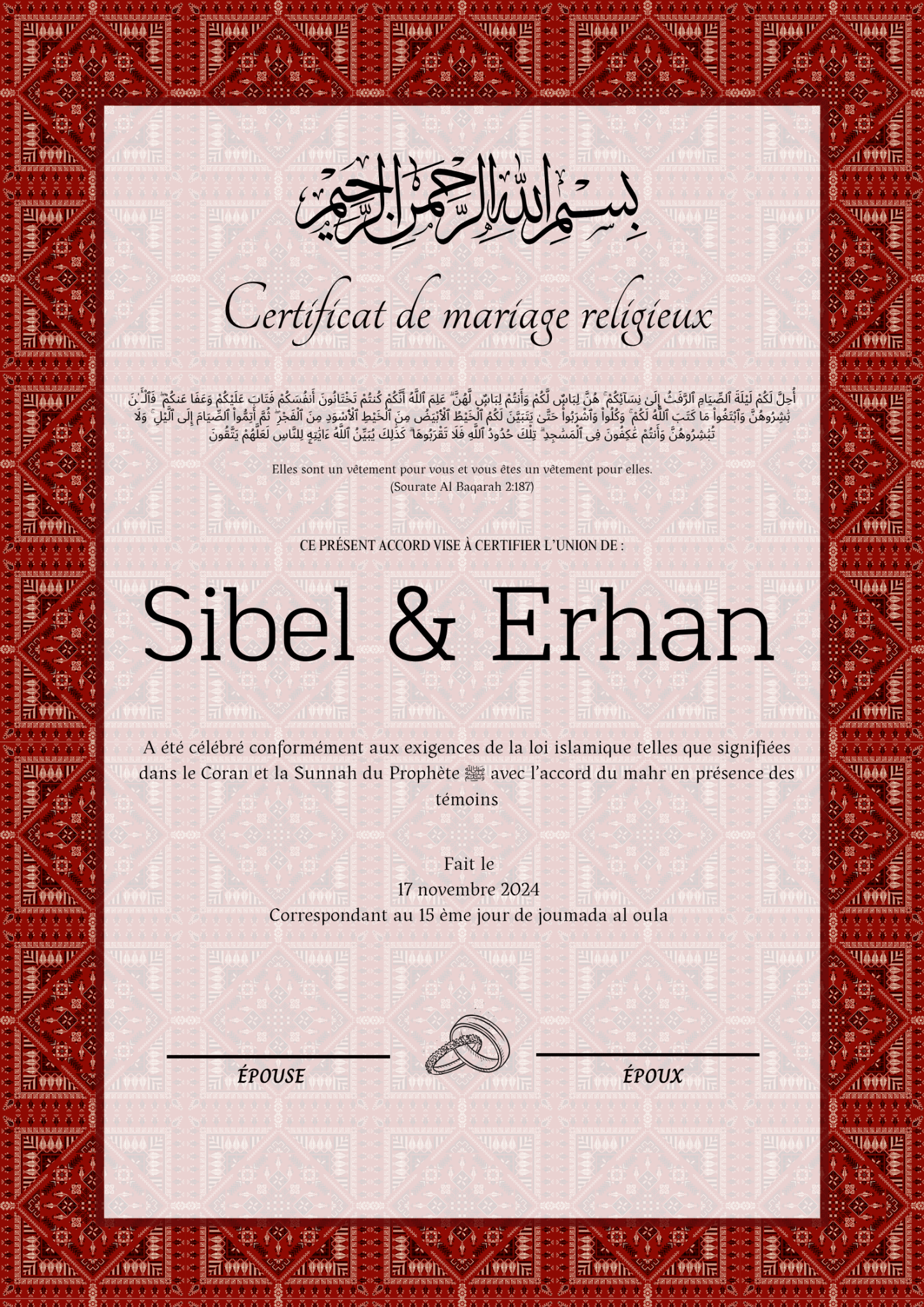 Ego - Certificat de Mariage Religieux - Nisaa & Co