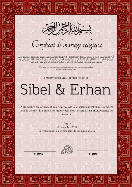 Ego - Certificat de Mariage Religieux - Nisaa & Co