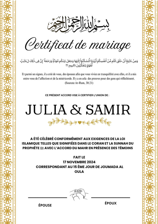 Éternel - Certificat de Mariage Religieux - Nisaa & Co