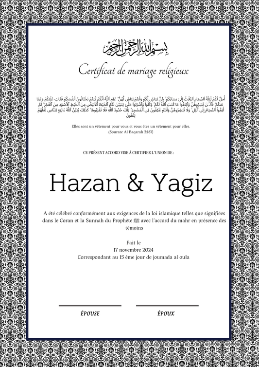 Fazilet Hanim Ve Kizlari - Certificat de Mariage Religieux - Nisaa & Co