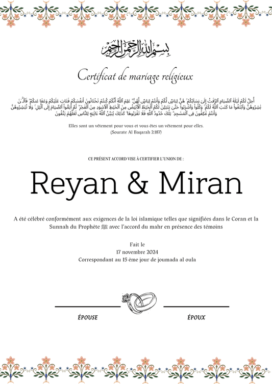 Hercai - Certificat de Mariage Religieux - Nisaa & Co