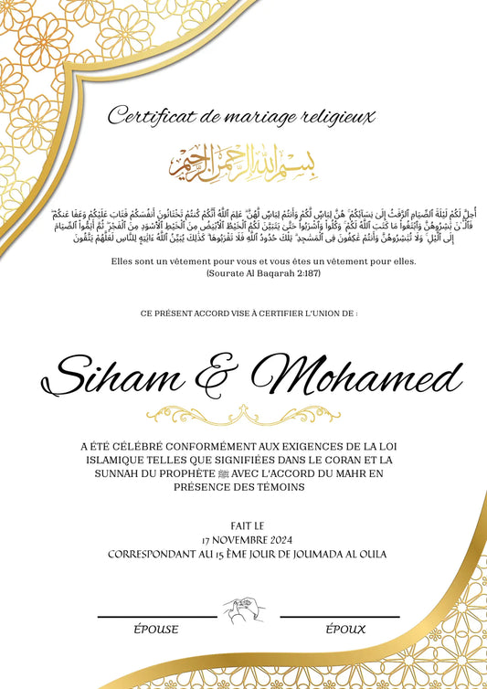 Jana - Certificat de Mariage Religieux - Nisaa & Co