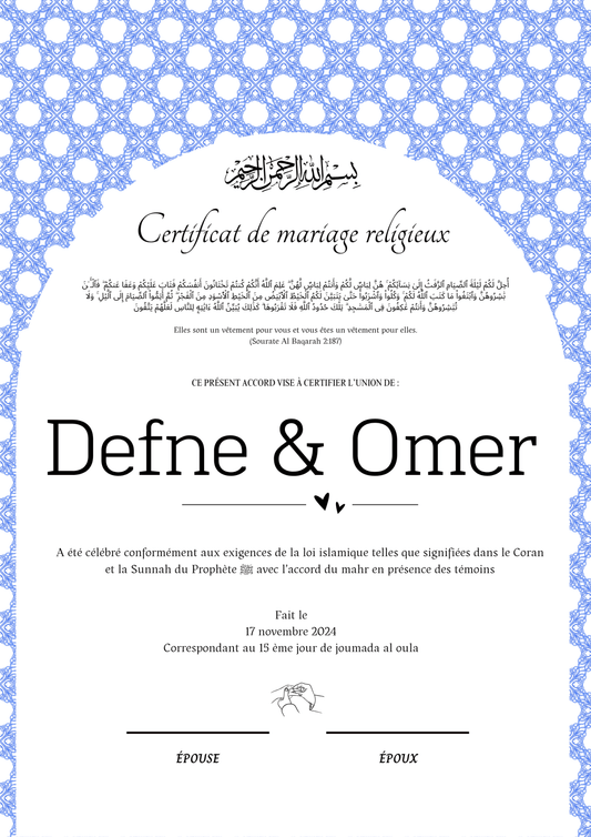 Kiralik Ask - Certificat de Mariage Religieux - Nisaa & Co