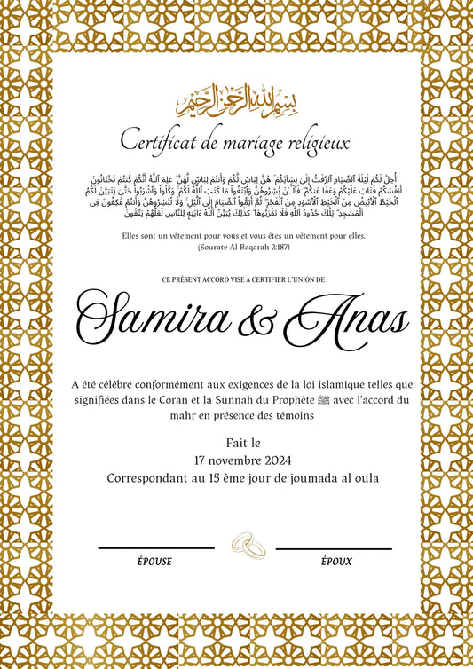 L’Alliance Tawfiq - Certificat de Mariage Religieux - Nisaa & Co