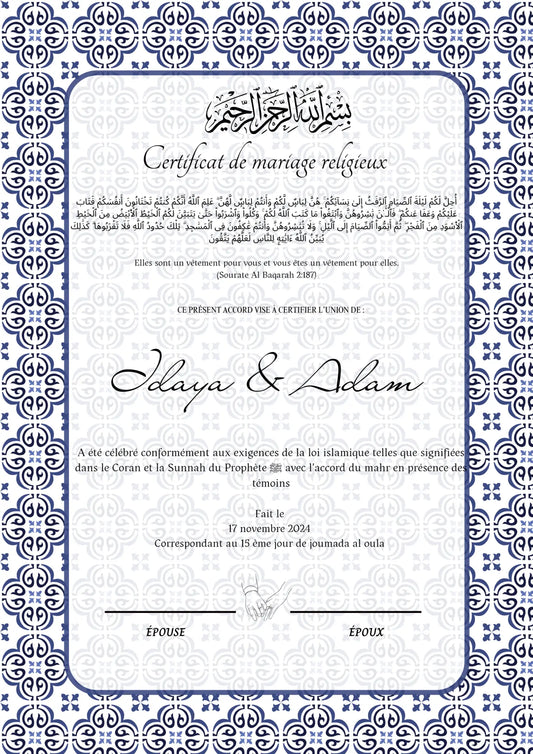 Mawadda Sacrée - Certificat de Mariage Religieux - Nisaa & Co