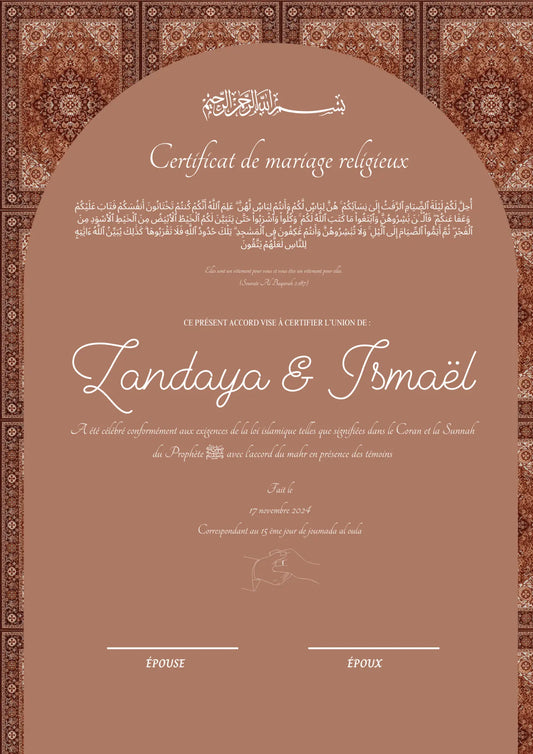 Neya - Certificat de Mariage Religieux - Nisaa & Co