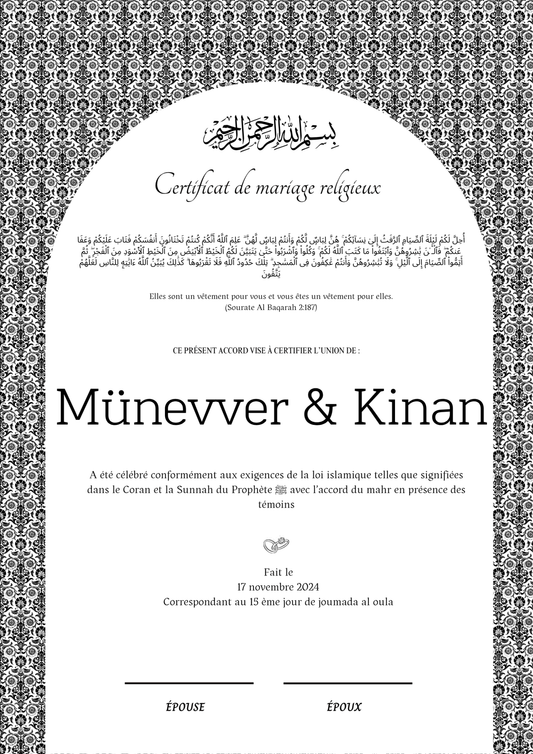Piyasa - Certificat de Mariage Religieux - Nisaa & Co