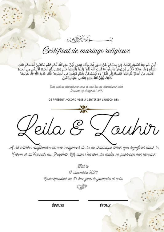 Promesses - Certificat de Mariage Religieux - Nisaa & Co
