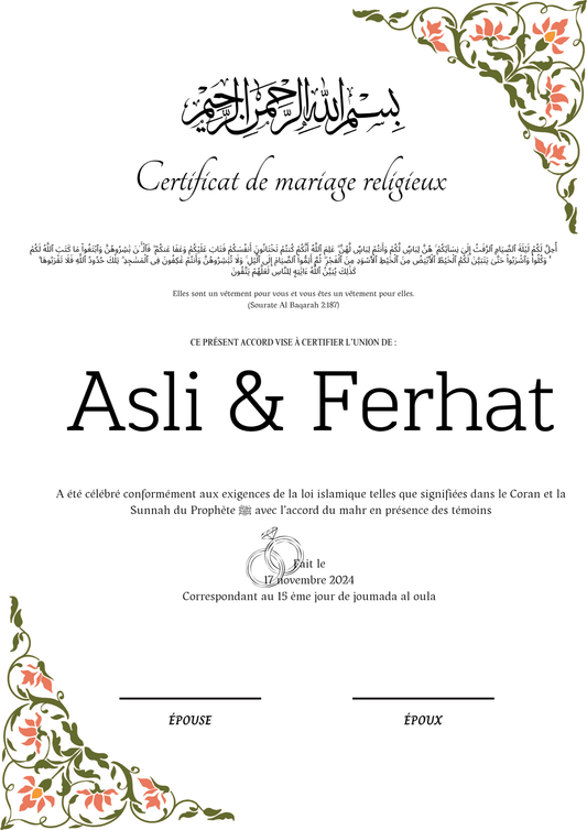 Siyah Beyaz Ask - Certificat de Mariage Religieux - Nisaa & Co