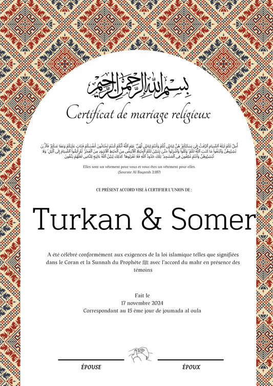 Uc Kiz Kardes - Certificat de Mariage Religieux - Nisaa & Co