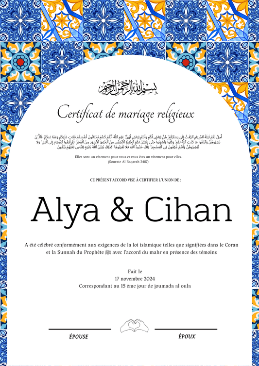 Uzak Sehir - Certificat de Mariage Religieux - Nisaa & Co