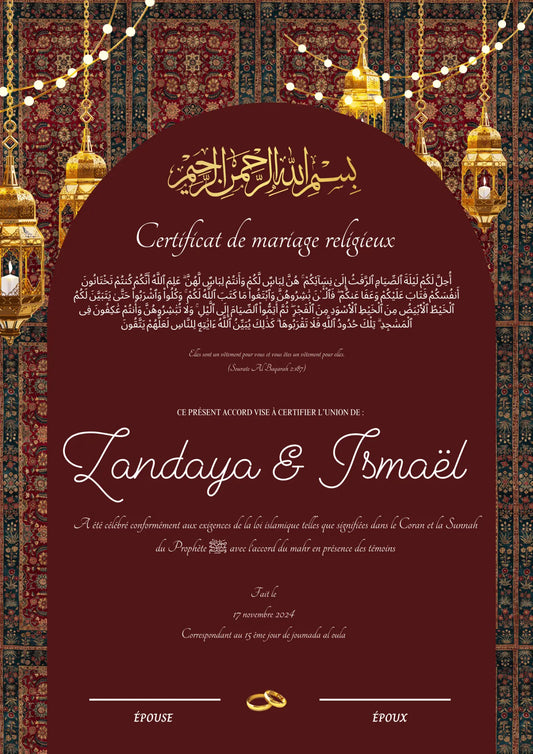Zendaya - Certificat de Mariage Religieux - Nisaa & Co